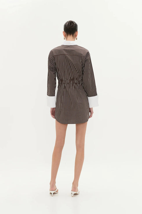 Chocolate stripe - Palmer Striped Shirt Dress - GLAM MODA