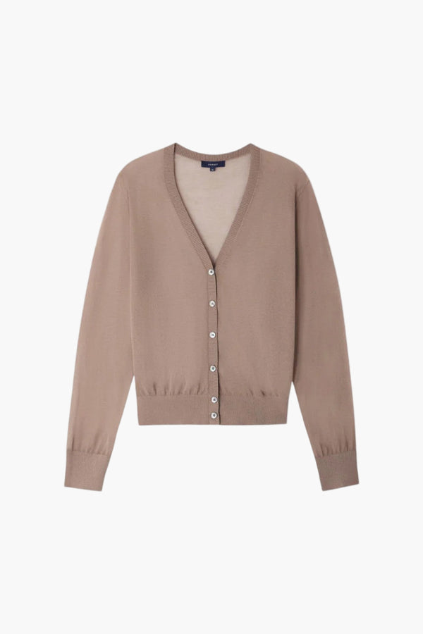 Taupe - Etretat Cardigan Sheer Knit Cardigan