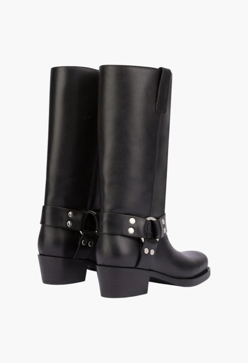 Roxy Boot - Square-Toe Boots In Smooth Black Leather - GLAM MODA