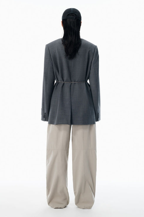 Grey Wool - Blend Raw-Edged Blazer - GLAM MODA