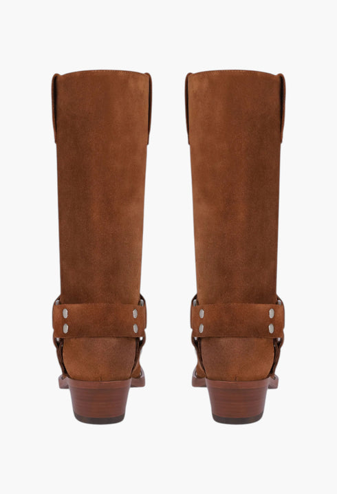 Roxy Boot - Boots In Cognac Calf Suede Leather - GLAM MODA