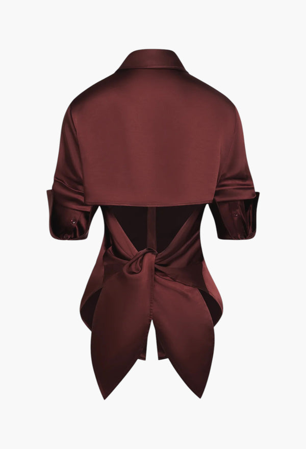 Choco Brown - Loch Satin Button Up