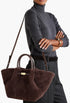 Brown - New York Midi Leather-Trimmed Shearling Tote - GLAM MODA