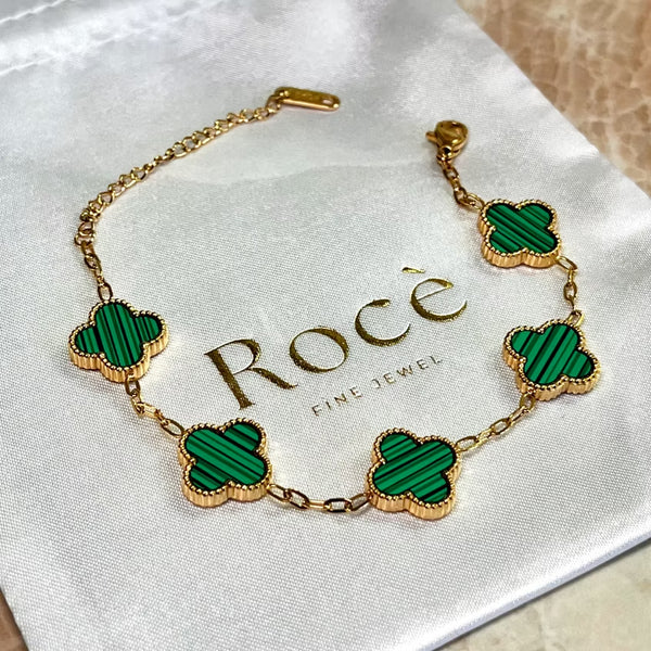 Simple Green Flower Bracelet 18K Gold Plated