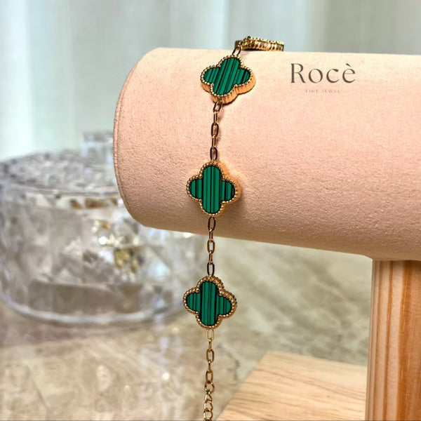 Simple Green Flower Bracelet 18K Gold Plated