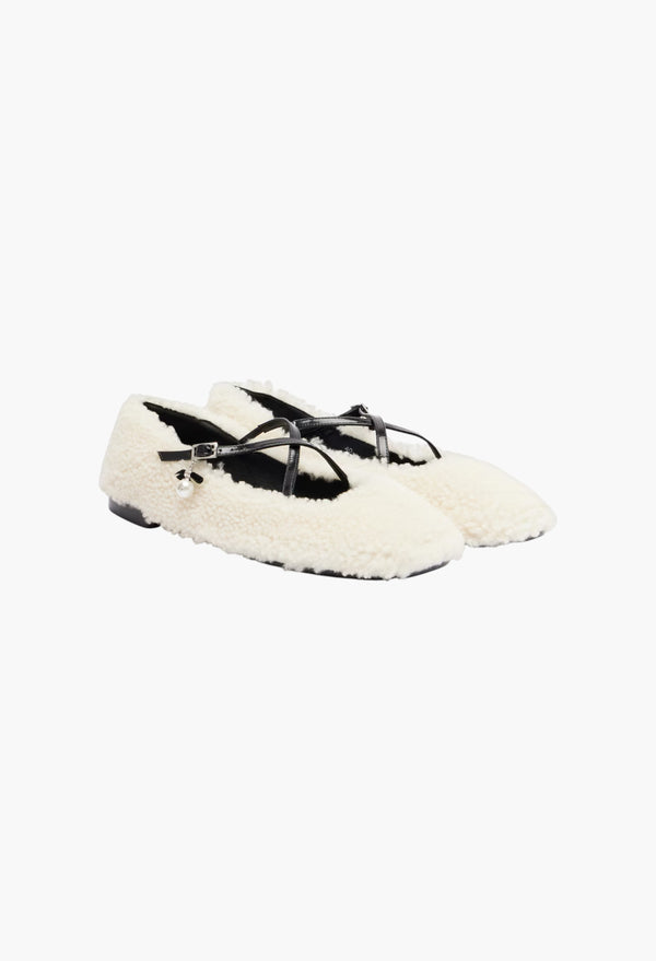White - Eleri Shearling Ballet Flats