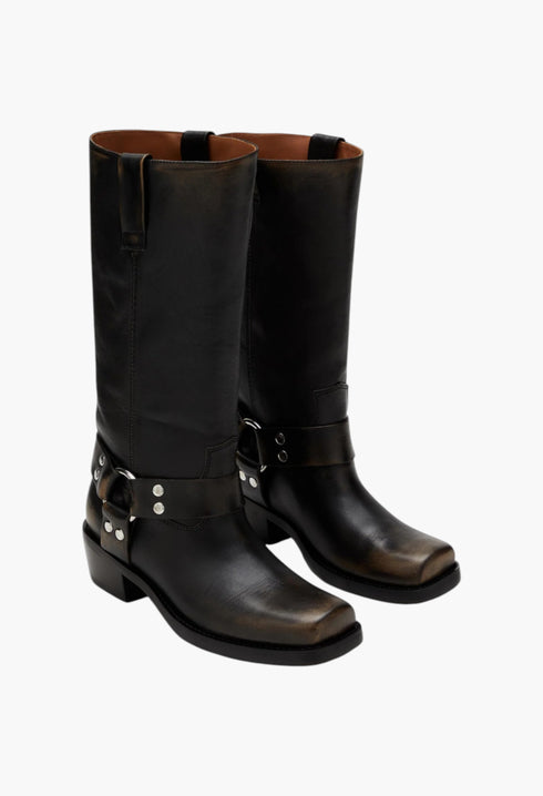 Roxy Boot - Black Brushed Leather Boots - GLAM MODA