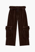 Rolled Waist Velour Cargo Pants, Brown - GLAM MODA