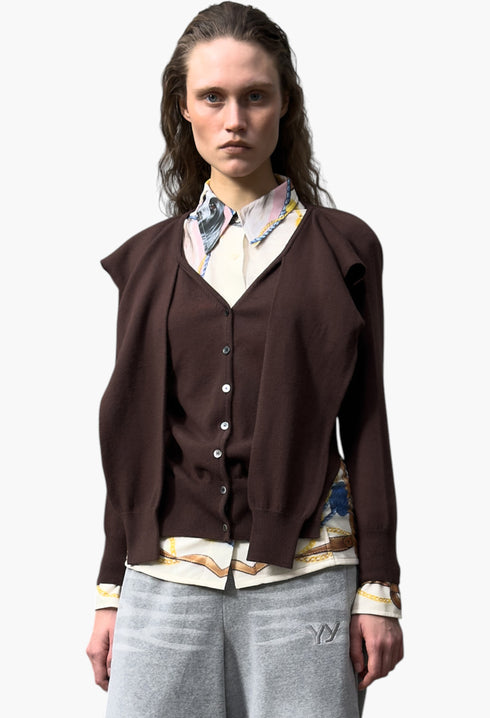Sleeve Layered Cardigan, Brown - GLAM MODA