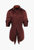 Choco Brown - Loch Satin Button Up - GLAM MODA
