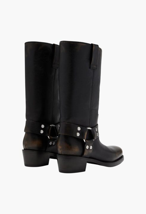 Roxy Boot - Black Brushed Leather Boots - GLAM MODA