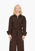 Loch Poplin Button Up - Black/Choco Brown Stripe - GLAM MODA