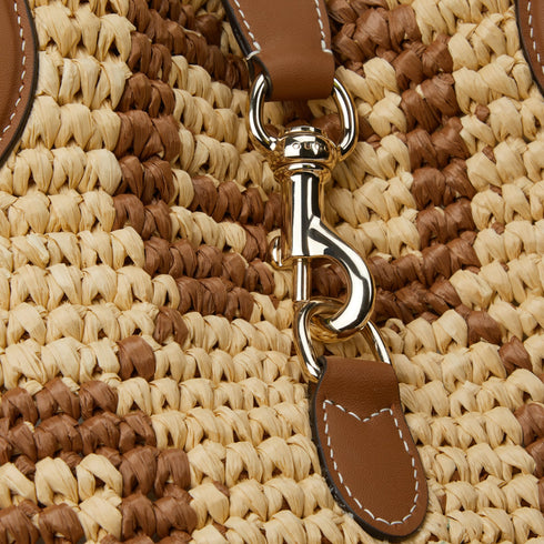 Natural And Brown GG Raffia-Effect Fabric - Woven Medium Tote Bag - GLAM MODA