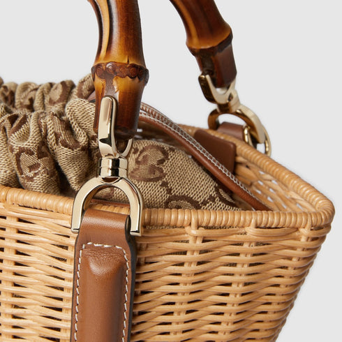 Wicker Mini Basket Bag With Bamboo - GLAM MODA