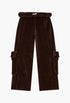 Rolled Waist Velour Cargo Pants, Brown - GLAM MODA