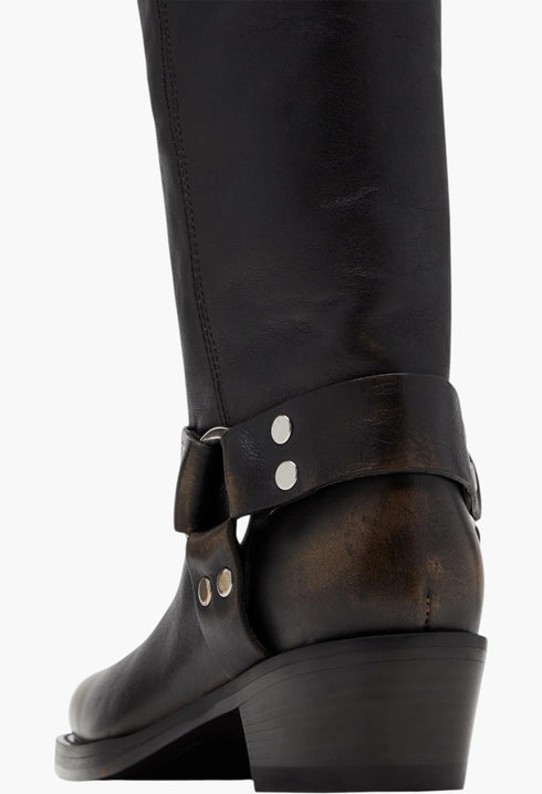 Roxy Boot - Black Brushed Leather Boots - GLAM MODA