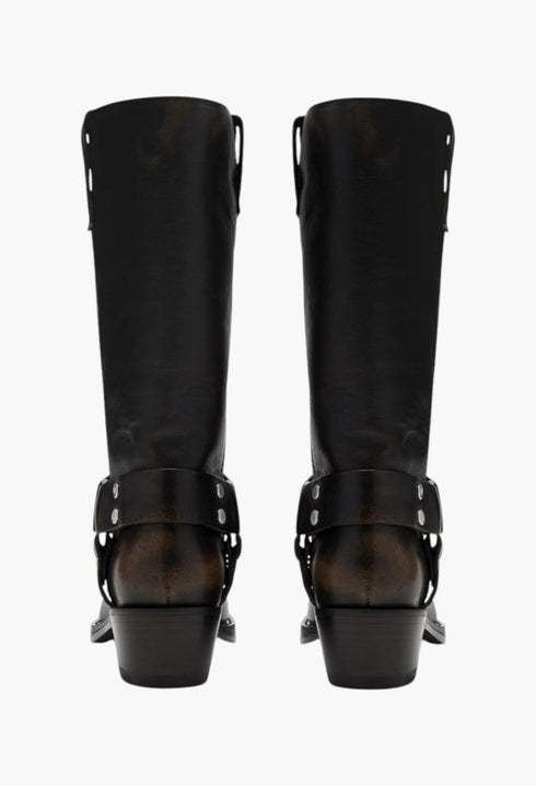 Roxy Boot - Black Brushed Leather Boots - GLAM MODA