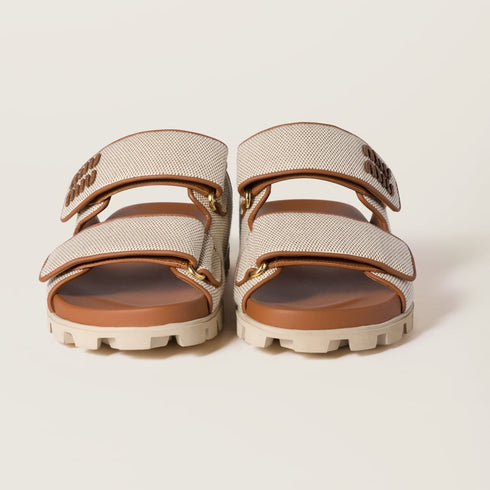 Beige/Brandy - Canvas Slides - GLAM MODA