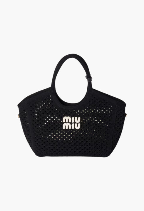 Black/Chalk White - IVY Cotton Mesh Tote Bag - GLAM MODA