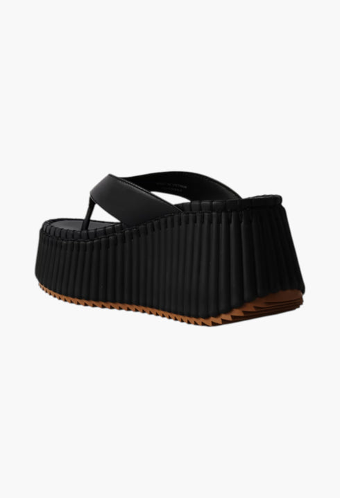Black - Nama Leather Platform Flip Flops - GLAM MODA