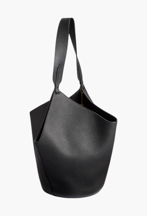 Black Pebbled Leather - Small Lotus Tote - GLAM MODA