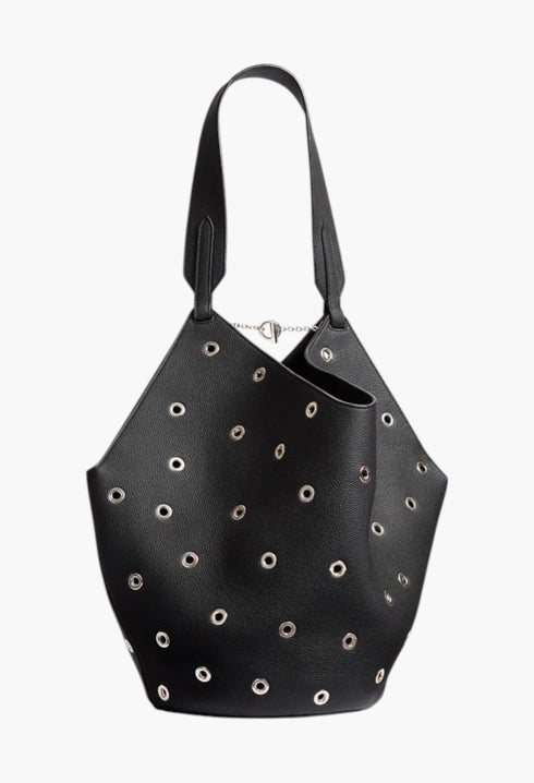 Black Pebbled Leather with Grommets - Small Lotus Tote - GLAM MODA