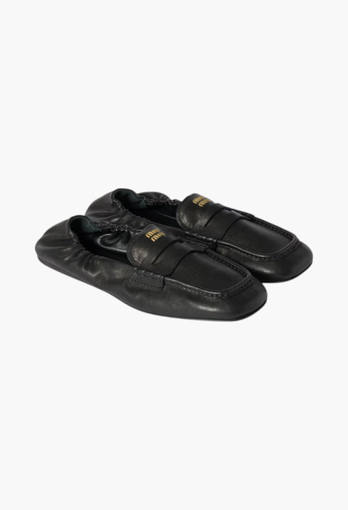 Black - Ruches Nappa Leather Loafers - GLAM MODA