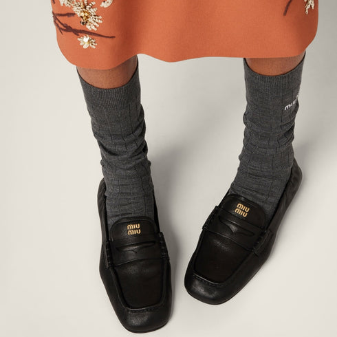 Black - Ruches Nappa Leather Loafers - GLAM MODA