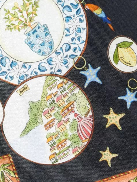 Black - Trip Souvenir Wavy-Trims Linen Maxi Dress - GLAM MODA