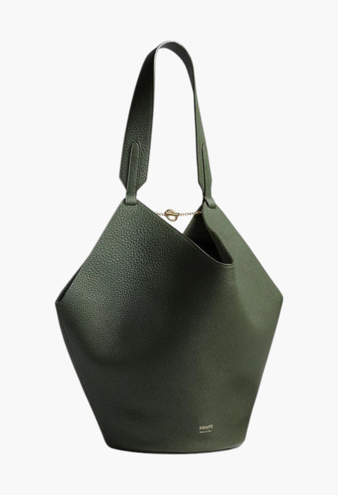 Bottle Green Pebbled Leather - Small Lotus Tote - GLAM MODA