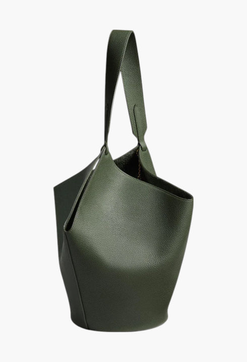 Bottle Green Pebbled Leather - Small Lotus Tote - GLAM MODA