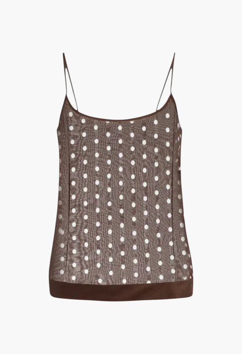 Brown - Polka-Dot Silk-Blend Tank Top - GLAM MODA