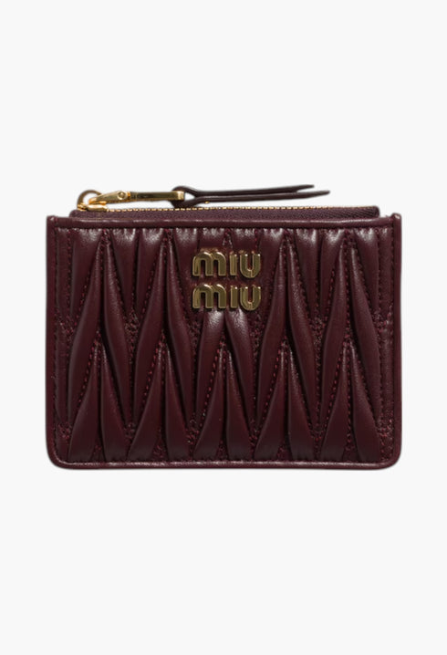Burgundy - Matelassé Nappa Leather Card Holder - GLAM MODA