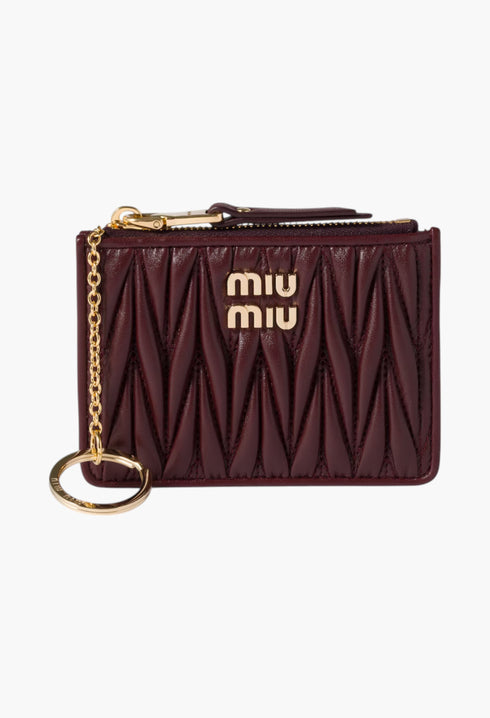 Burgundy - Matelassé Nappa Leather Card Holder - GLAM MODA