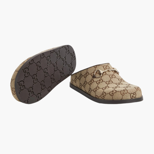 Camel And Dark Brown GG Canvas - Women's Mule With Horsebit - GLAM MODA