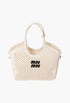 Chalk White/Black - IVY Cotton Mesh Tote Bag - GLAM MODA
