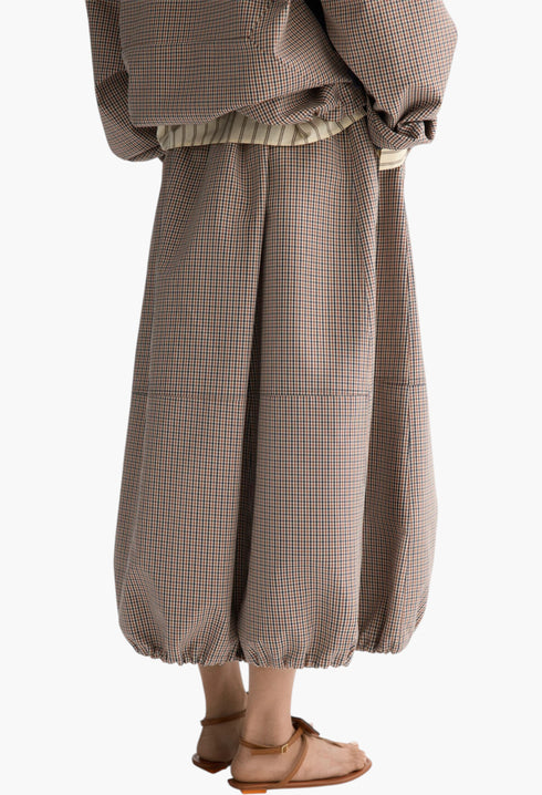 Chequered Technical Cotton Balloon-Fit Skirt - GLAM MODA