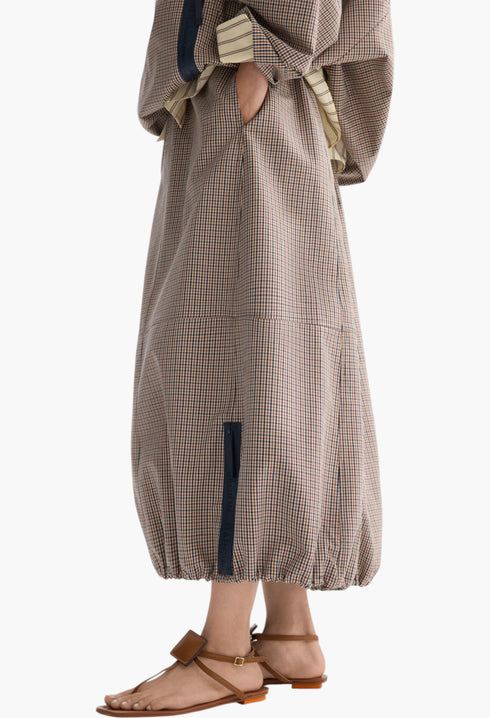 Chequered Technical Cotton Balloon-Fit Skirt - GLAM MODA