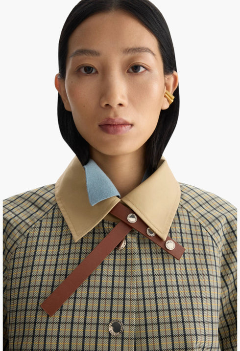 Chequered Technical Cotton Straight-Fit Trench Coat - GLAM MODA