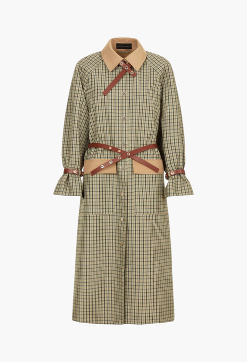 Chequered Technical Cotton Straight-Fit Trench Coat - GLAM MODA