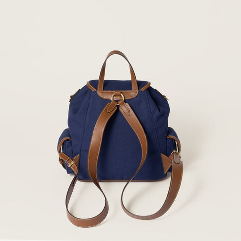 Cornflower Blue/Brandy - Canvas And Leather Backpack - GLAM MODA