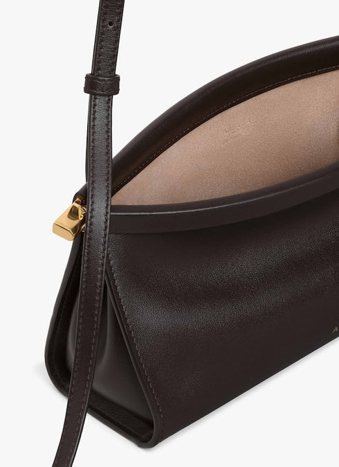 Dark Brown - Le Click East West Small Bag In Leather - GLAM MODA