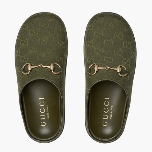 Dark Green GG Canvas - Women's Mule With Horsebit - GLAM MODA