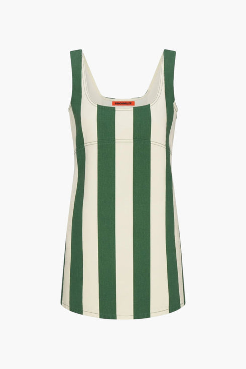 Gummy Green/Ecru - Sahara Striped Denim Dress - GLAM MODA