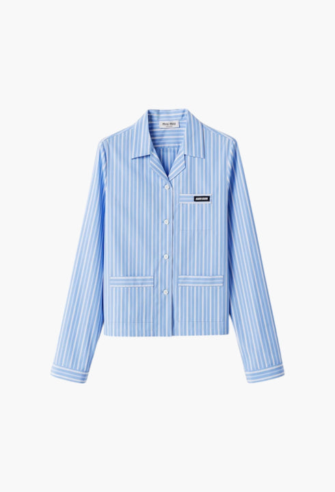 Light Blue - Striped Poplin Pajama Shirt - GLAM MODA