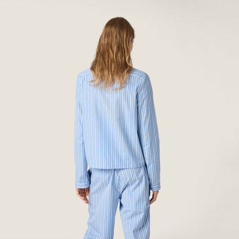 Light Blue - Striped Poplin Pajama Shirt - GLAM MODA