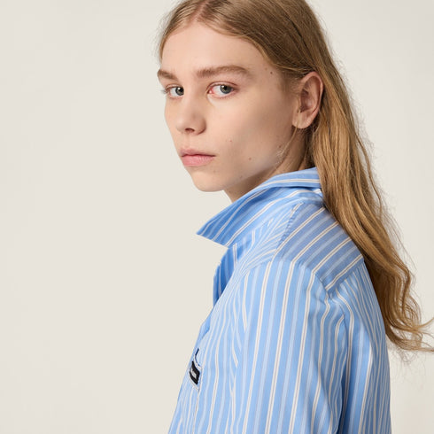 Light Blue - Striped Poplin Pajama Shirt - GLAM MODA