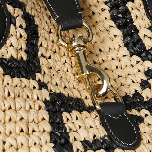 Natural And Black GG Raffia-Effect Fabric - Woven Medium Tote Bag - GLAM MODA