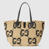Natural And Black GG Raffia-Effect Fabric - Woven Medium Tote Bag - GLAM MODA