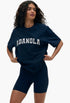 Navy Blue/White - Varsity Short Sleeve Oversized T-shirt - GLAM MODA